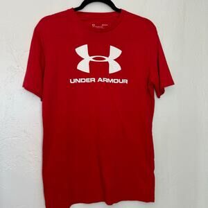Under Armour T Shirt Mens Medium Red Short Sleeve Logo Crewneck